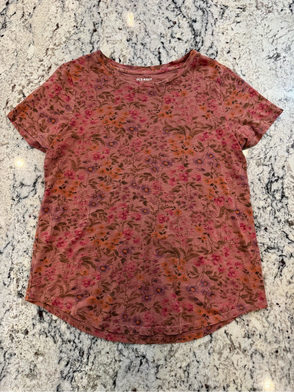 Old Navy Everywear Floral Tee Small Pink Boho Cottagecore Cotton Top - Picture 2 of 7